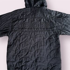 Vintage Adidas Long Embroidered Spell Out Trefoil Black Coat 90s Y2K - Size L